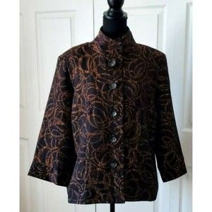 Erin London Black and Bronze Button up Short 3/4 Sleeve Dressy Jacket Size L EUC